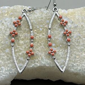 Elegant Silver Tone and Coral Bead Earrings-Boho Dangle Earrings